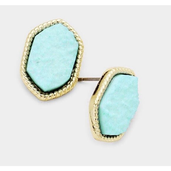 Brand New Womens Genuine Druzy Hexagon Earrings in Mint Green - Picture 1 of 1